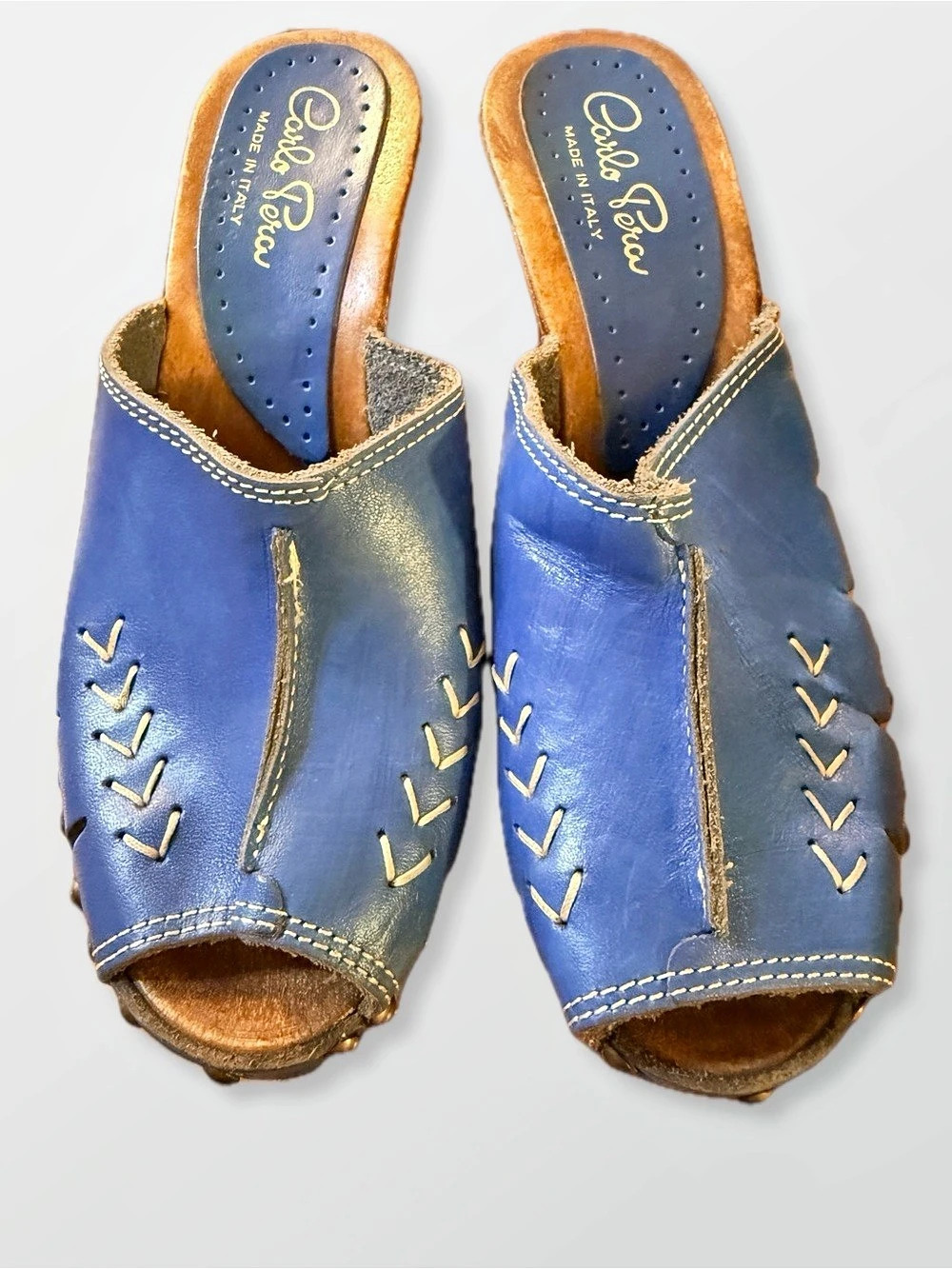 Carlo Pera Women's Leather Studded Heels in Blue US 6